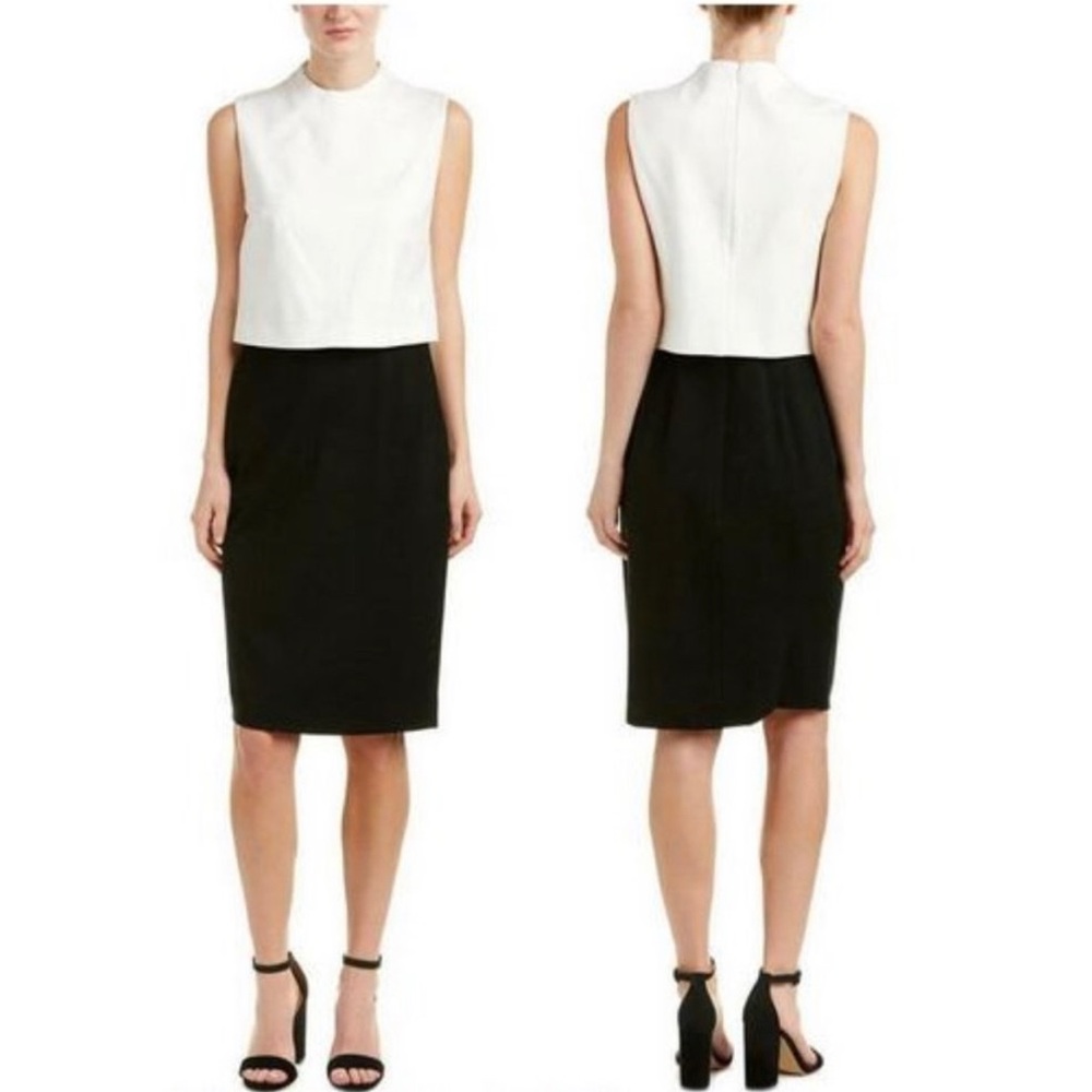 Diane Von Furstenberg White and Black Sleeveless Colorblock Midi Dress